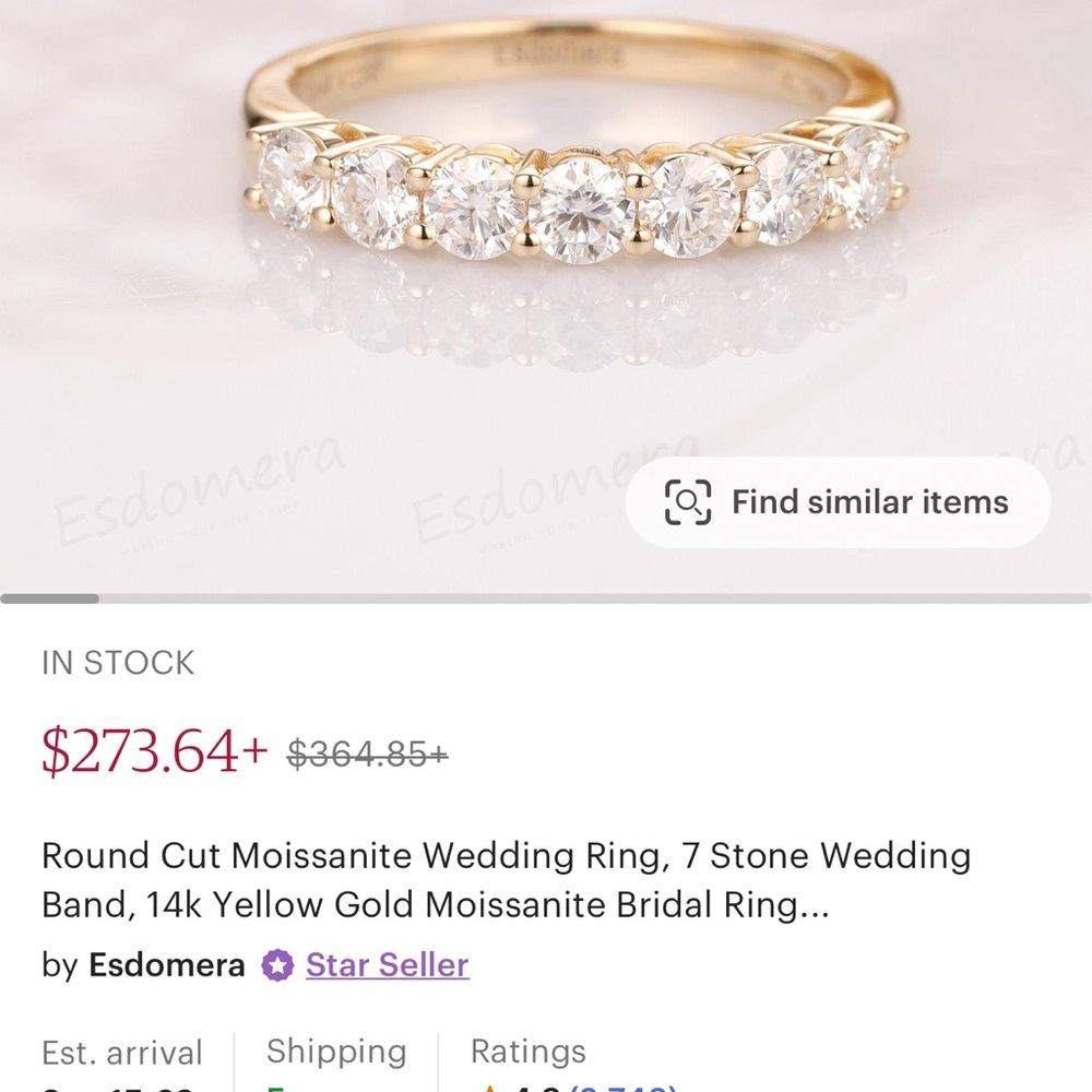 Beautiful white gold 7 stone wedding band, moissanite